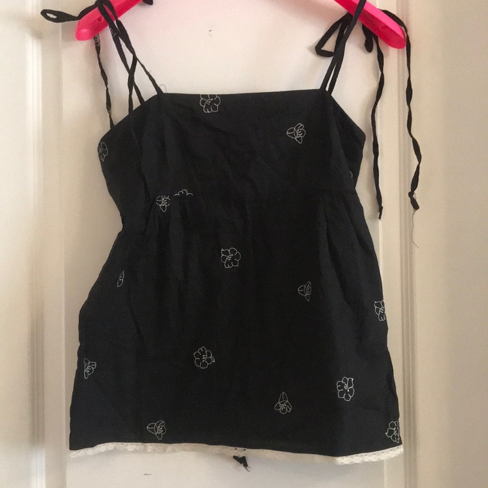 ZARA Black 100% cotton embroidered tank